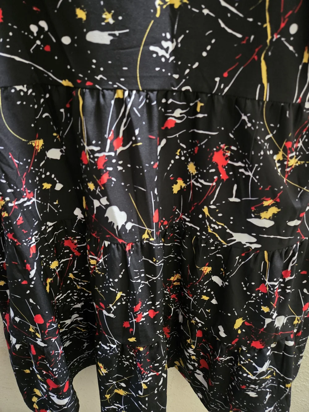 Black Paint-Splash Button Front Dress - Red, Yellow, White Splatter